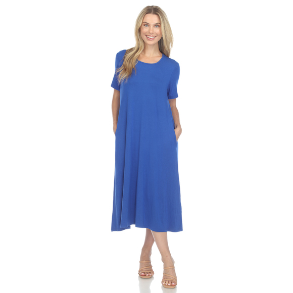 Women's Short Sleeve Midi Dress - Picture 1 of 5